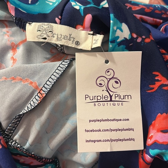 NWT Aryeh Vibrant Navy & Pink Ocean Wide Leg Pull On Palazzo Pants - Picture 7 of 7